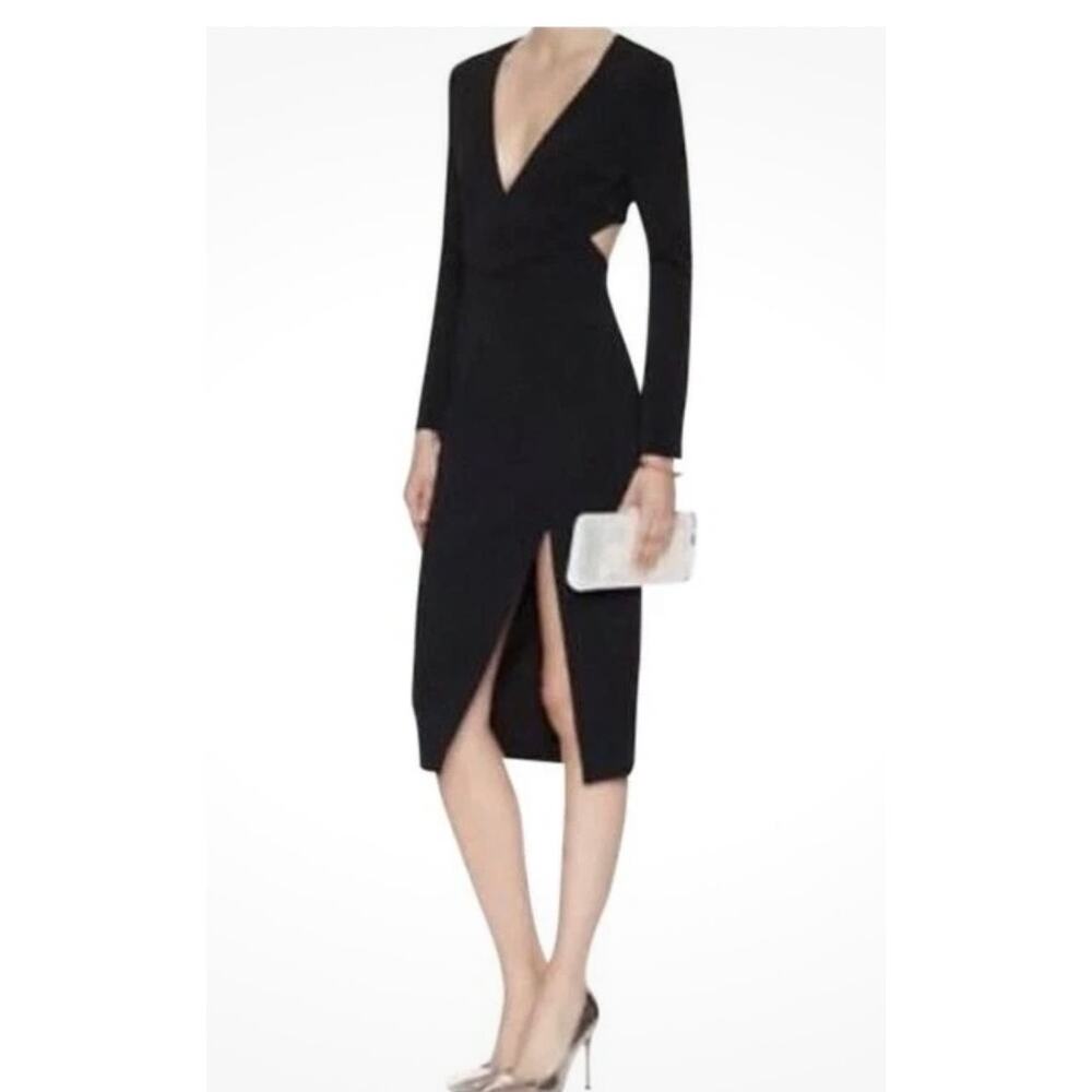 INTERMIX Revolve Nicholas Black V neck Cut out long sleeve Midi Dress Size 6